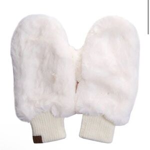 C.C Fluffy White Mittens